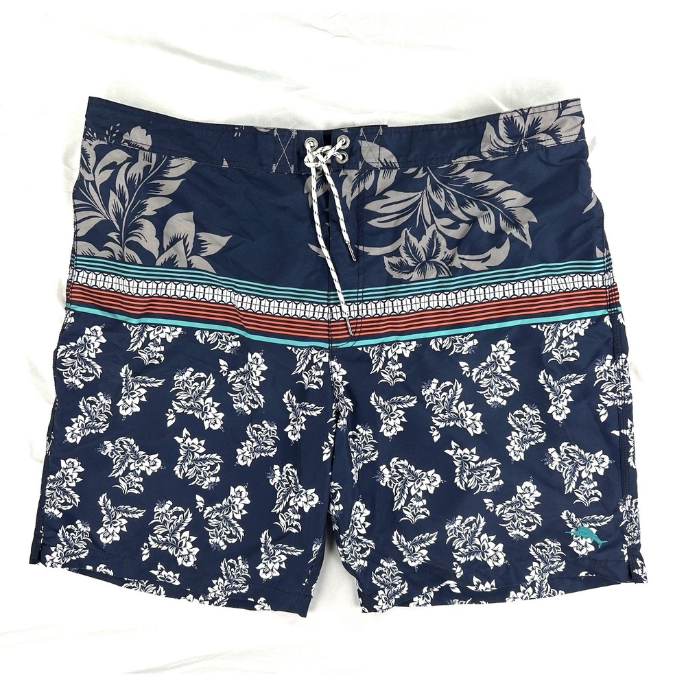Tommy Bahama Relax Mens XXL Navy Blue Floral Hibiscus Board‎ Shorts Swim Trunks